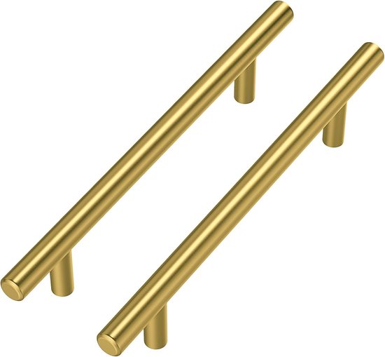 Goldenwarm 1x T-bar-griff Möbelgriffe Messing Goldfarben Hohlstahl Edelstahl Küchenschranktürgriffe Bohrabstand 128 Mm Gesamtlänge 192 Mm