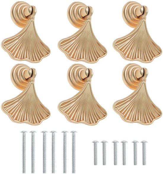 Dailygoods – Blattförmige Türgriffe – 6 Stück – Goldfarben – Zink