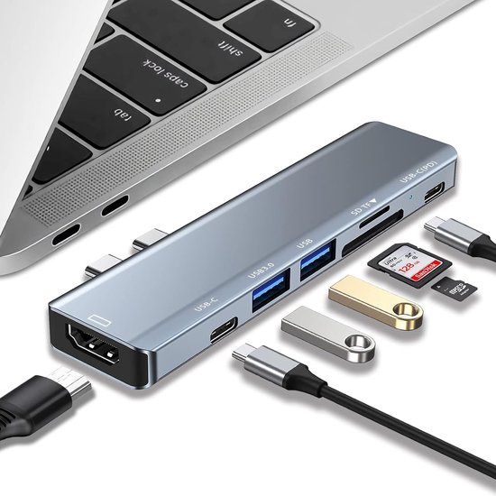 7-in-2 Usb-c-hub Für Macbook Air Pro M1 – Grau
