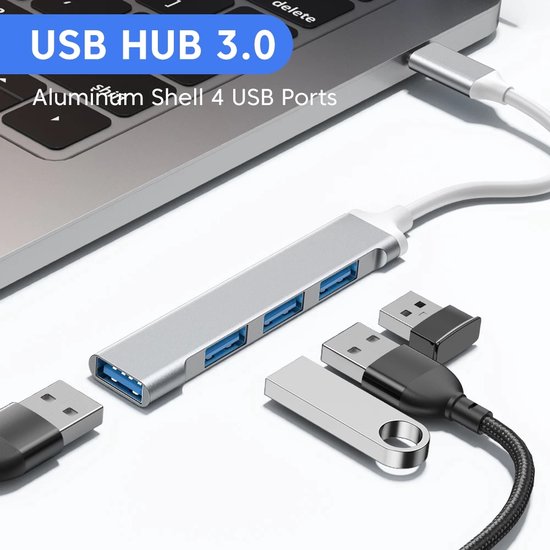 Usb 3.0 Hub – Usb-splitter – 4 Zusätzliche Usb 3.0-a-anschlüsse – Usb-hub – 6 Cm Kabel – 5 Gbit/s – Aluminium – Grau