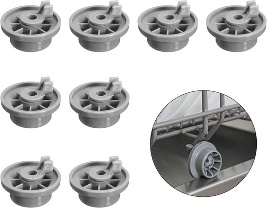 Universal-geschirrspülkorbrollen – 8 Stück – 37 Mm – Untere Korbrolle – Geschirrspülerteile – Geschirrspülerzubehör & -teile – Grau