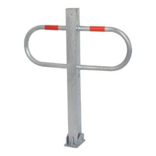 Schake Parkplatzsperre Typ 471UZB, 70x70mm, umlegbar, Breite 800mm Überflur 900mm + Profilzylinder, weiß / rot