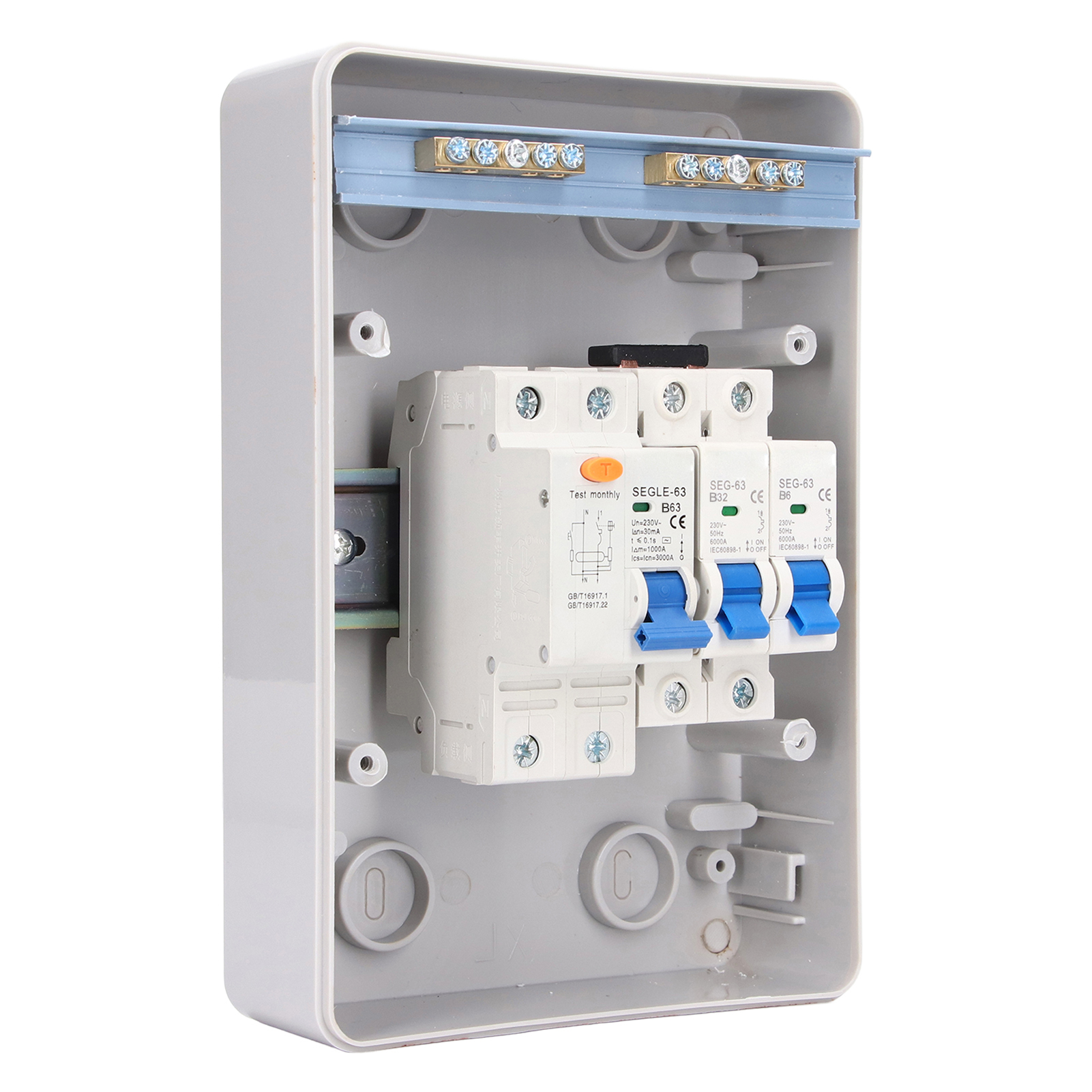 230v 2-wege Wasserdichter Verteilerkasten, Eu-standard, 2mcb (b6a+b32a) + 63a 1p+n Fehlerstromschutzschalter, Leitungsschutzschalter Typ B, Wasserdichtes Elektrisches Gehäuse.
