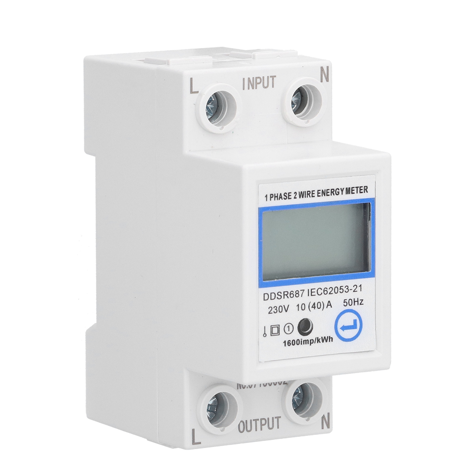 Einphasen-2-leiter-stromzähler, Multifunktionales Digitales Lcd-display, 2p Din-schiene, Haushaltsverbrauchsmessung, 1-phasig, 2-module, Wattmeter Mit Hintergrundbeleuchtetem Bildschirm.