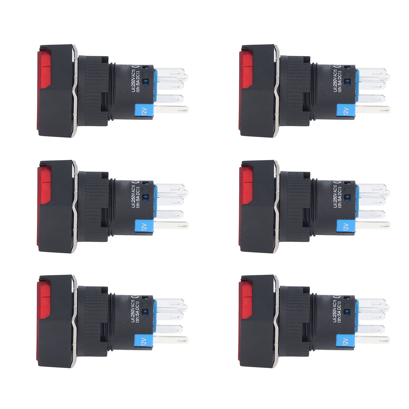 25-teiliges Set Mit 16 Mm Quadratischen Drucktastern, Kurzzeitig Selbstverriegelnd Mit Roter Kontrollleuchte, 12-v-led-schalter