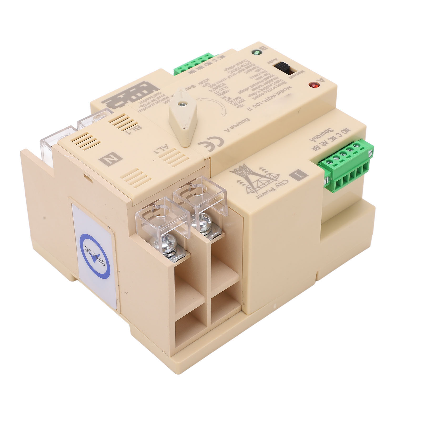100a 220v 2p Weißer Automatischer/manueller Umschalter, Silberkontakt-doppelleistungsschalter, Auto-/manuell-modus, Bipolarer Quellenumschalter.