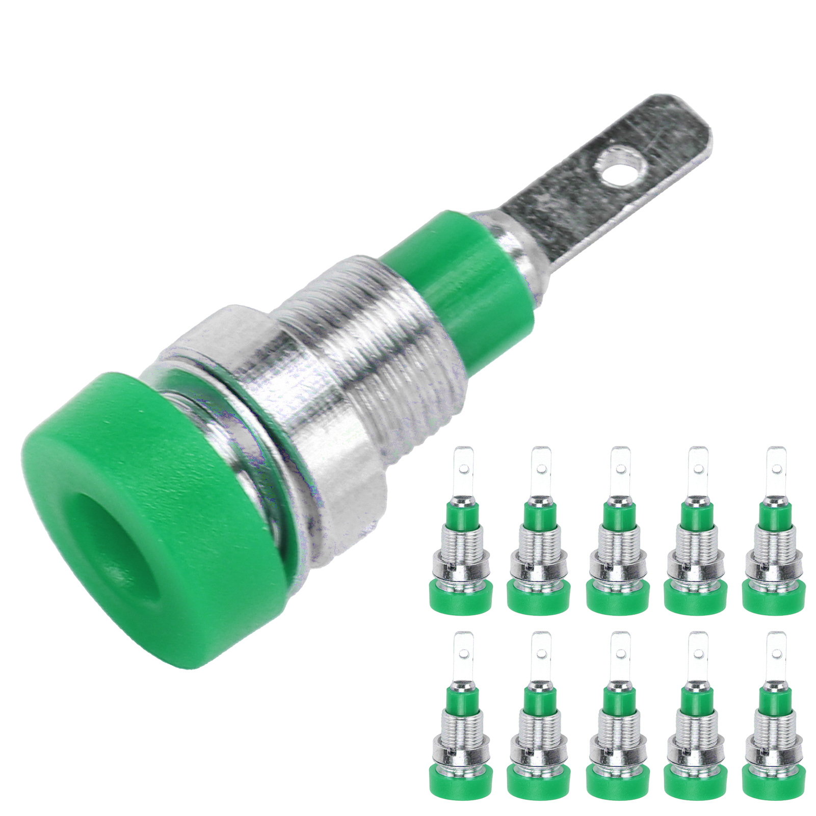 Packung Mit 10 Messing-bananensteckern, 2 Mm, Einbaubuchsen Für Industrielle Elektronikgeräte, Grün