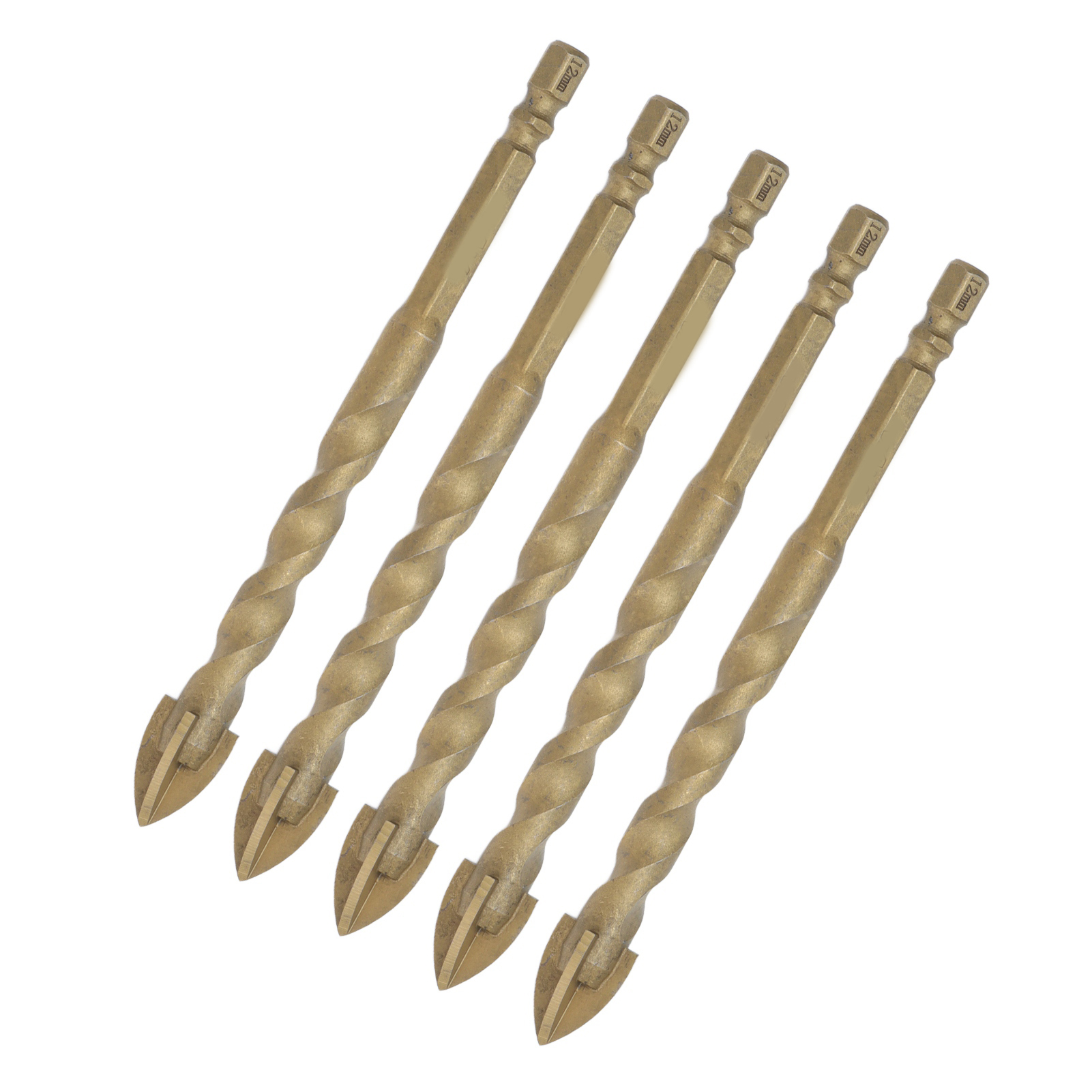12-mm-hartmetall-kreuzbohrer-set, 5-teilig, 1/4-zoll-sechskantschaft, Für Fliesen, Glas, Keramik, Marmor Und Mehrzweck-betonbohrer