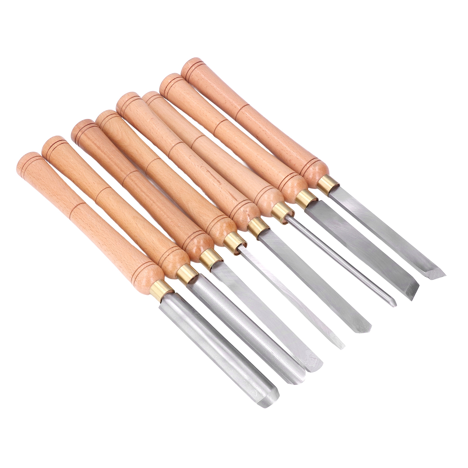 Set Aus 8 Drehbaren Holzmeißeln, Drehmeißeln Aus Schnellarbeitsstahl, Holzgriffen, Handwerkzeugen Zum Schnitzen Und Zur Metallbearbeitung.