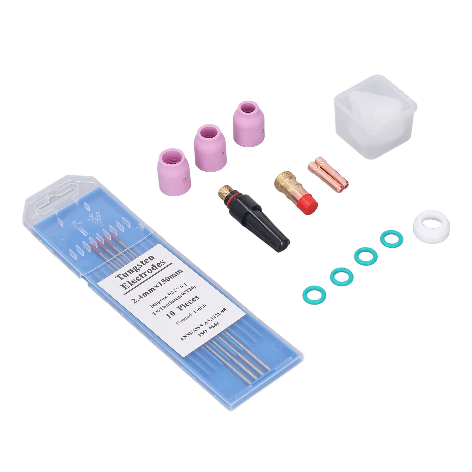Wig-brenner-verbrauchsmaterialien-set: Gaslinse, Düse, Glasbecher, Unterlegscheibe Und Elektrode, Schweißzubehör.