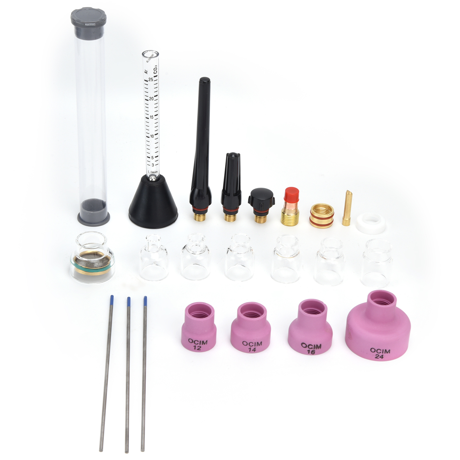 Argon-wig-schweißdüse, Gasdurchflussmesser, Wolframnadel Und 2,4-mm-dichtungsdichtung Für Wp-17/18/26-brenner – Komplettset.