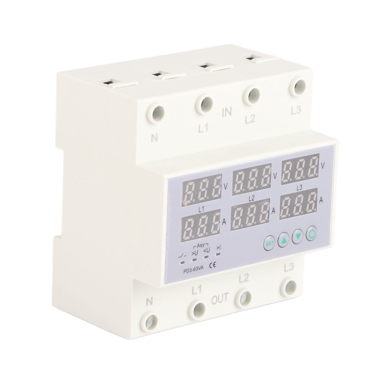 Dreiphasiges Din-schienen-volt-amperemeter 63a 390-500v Ac, Automatischer Überspannungs- Und Überstromschutz, Spannungs- Und Stromüberwachung.