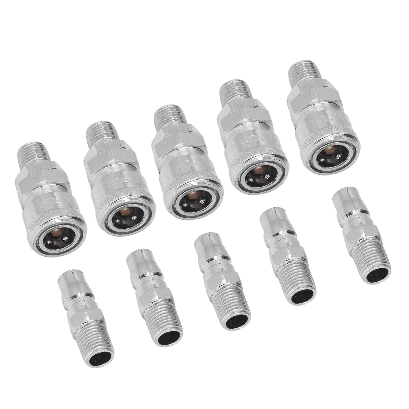 Set Aus 5 Pneumatischen Schnellkupplungen Aus Vernickeltem Edelstahl, Kupplung Und 1/4-zoll-außengewindestecker (sm+pm-20), Sofortanschlusskupplung Für Luftkompressoren.