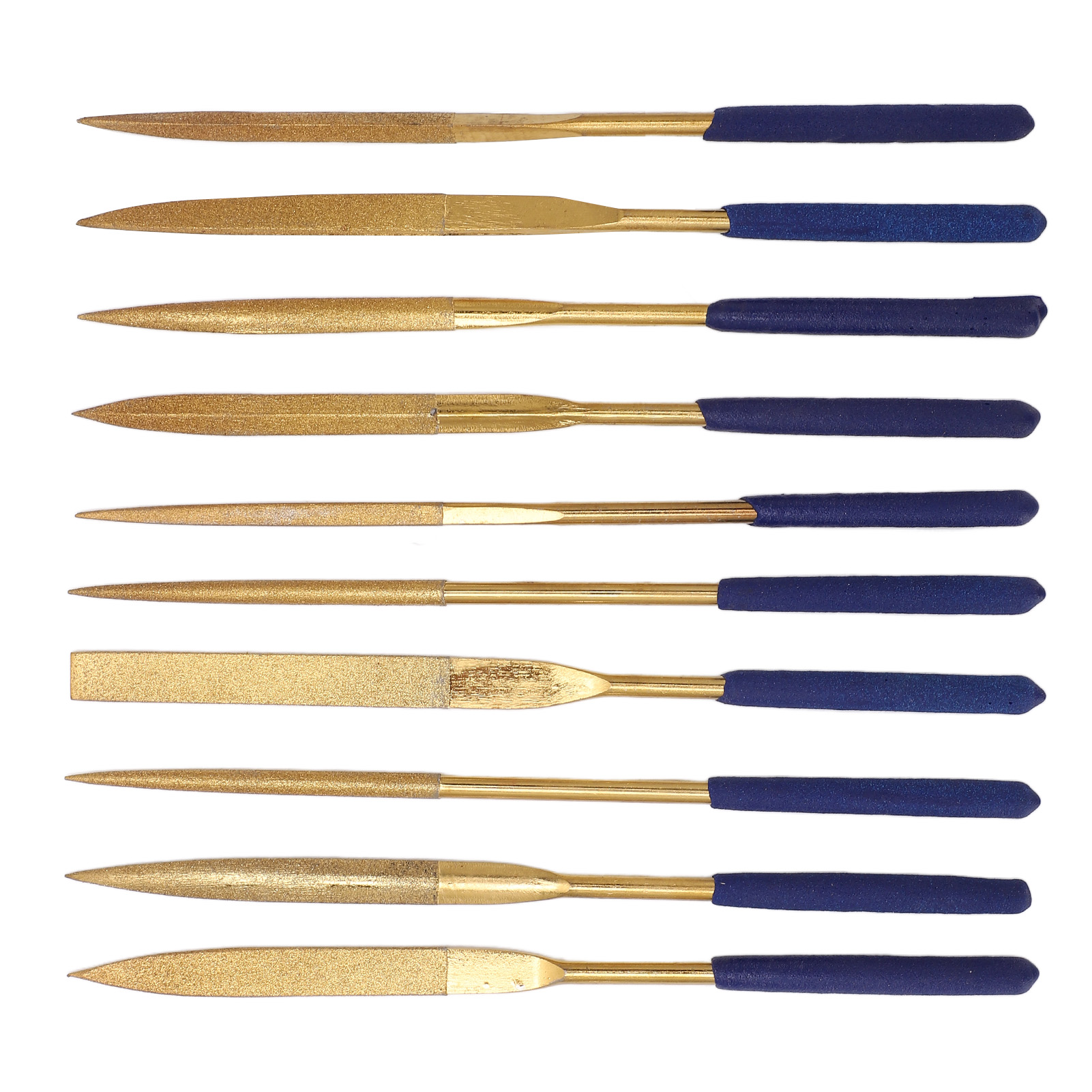 10-teiliges Nadelfeilenset, Blaue Und Goldene Diamantfeilen, Korrosionsbeständig, Für Metall, Glas Und Stein.