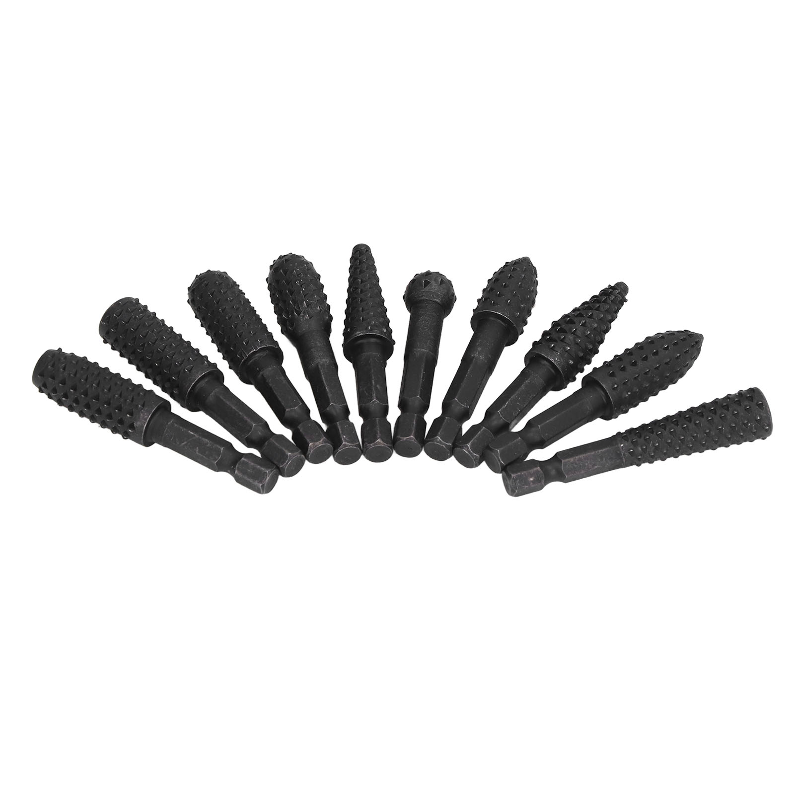 Set Mit 10 Rotierenden Holzgravur-bits, 1/4-zoll-sechskantschaft, Fräsfeile, Polier- Und Schärfbohrern, Professionelles Set.