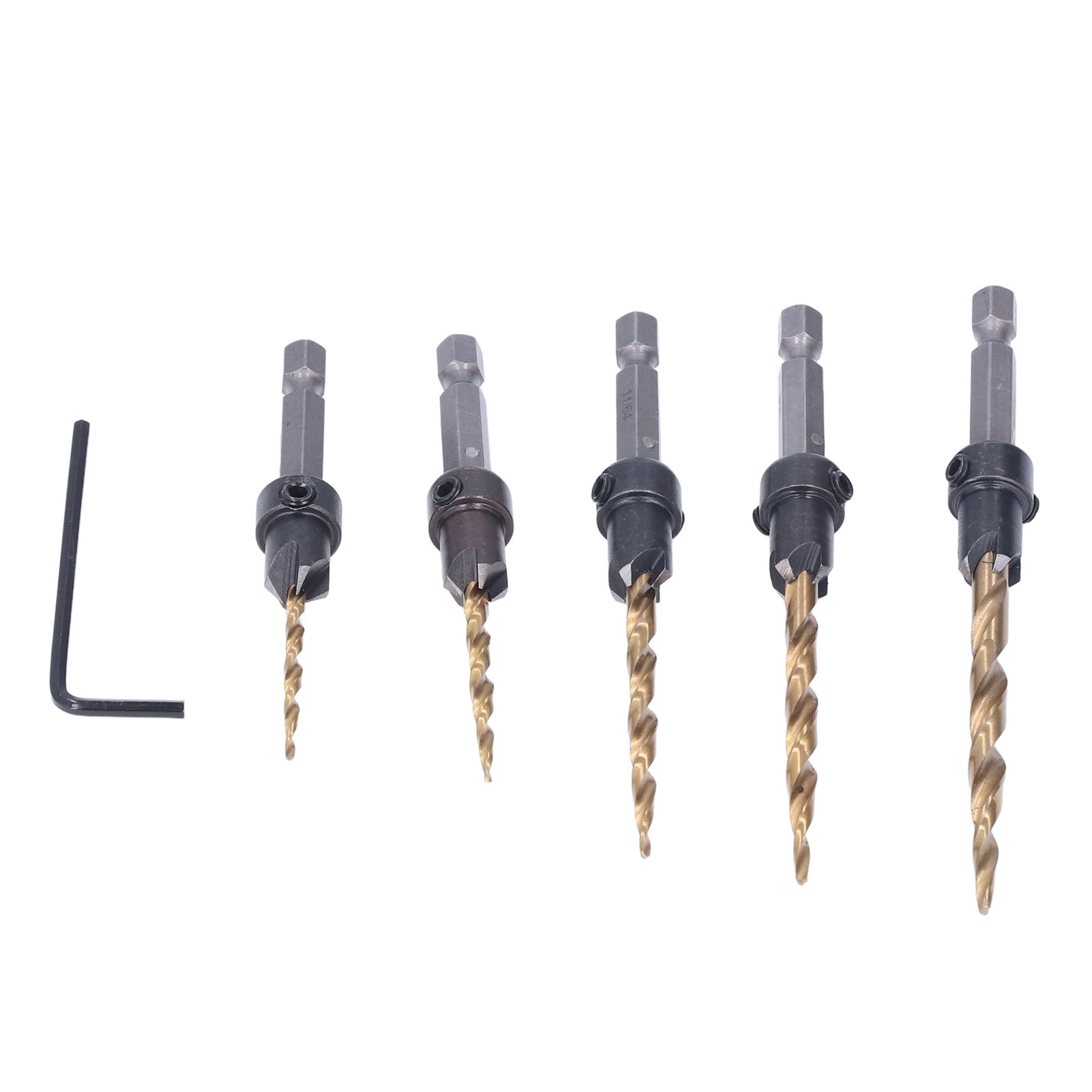Satz Von 5 Titan-senkbohrern, Sechskantschaft, Konisch, Zollsystem, Für Holz Und Metall, Präzises Bohren, Komplettes Set.