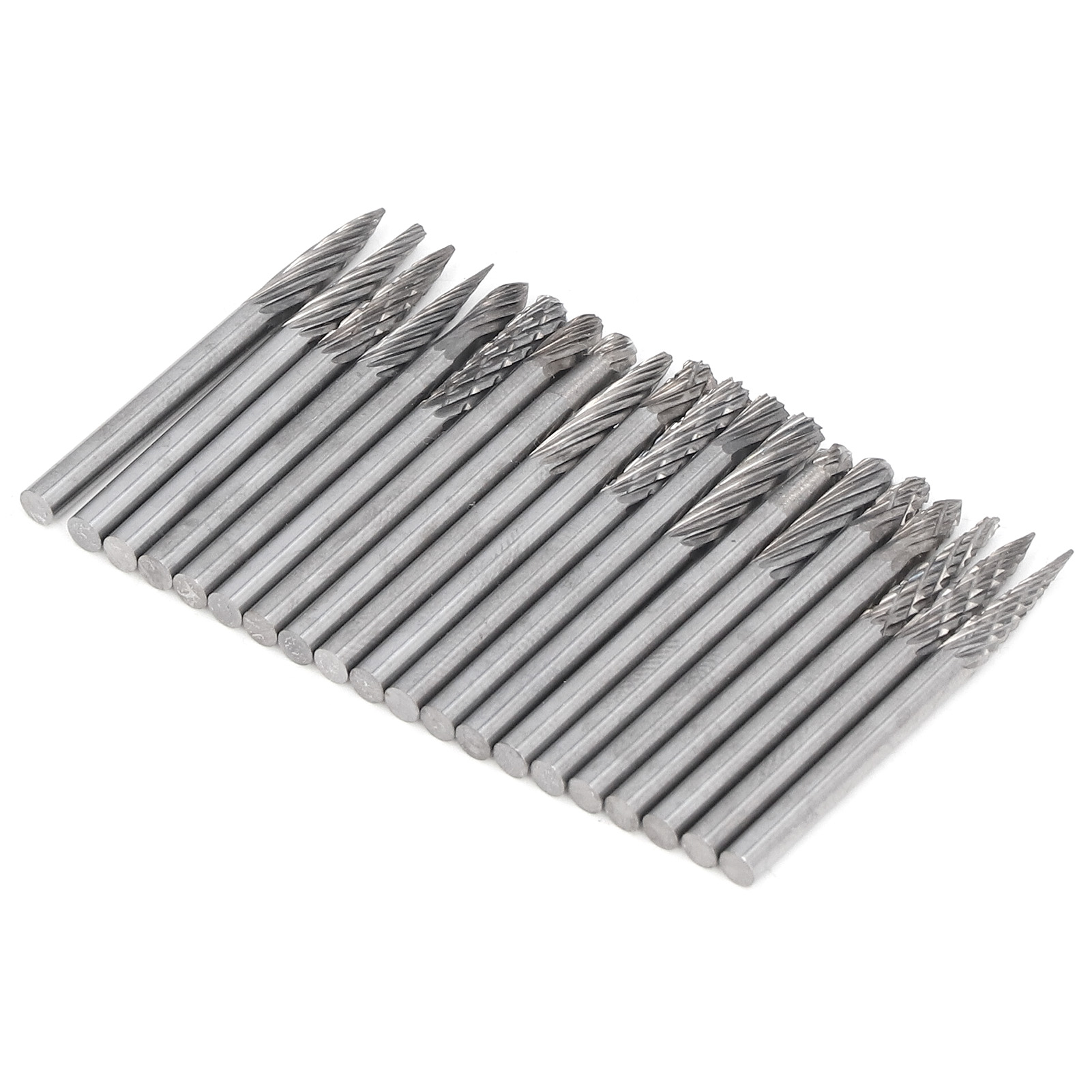 Satz Mit 20 Hartmetall-schaftfräsern, Konische Spitzen, Ein- Und Zweischneidige Schlichtfräser, 3-mm-schaft, Für Bohrer Und Rotationswerkzeuge