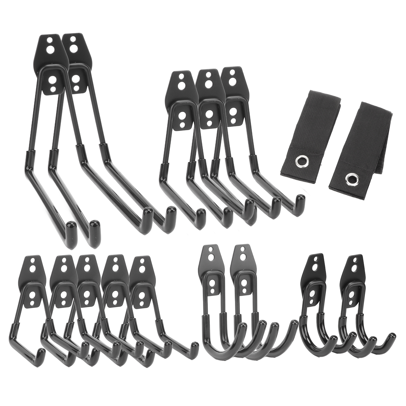 Set Aus 16 Verstärkten Garagenhaken Aus Eisen Mit Antirutschbeschichtung Zum Aufhängen Von Leitern Und Gartengeräten.