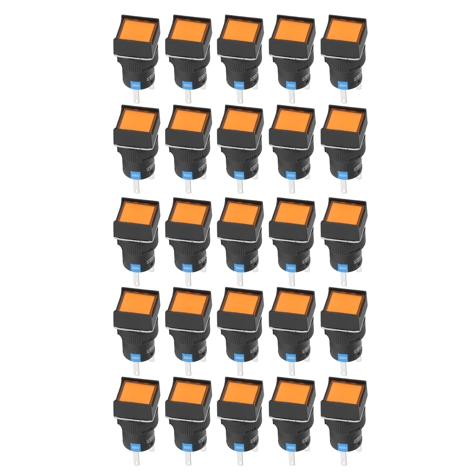 25-teiliges Drucktaster-set, Selbstverriegelnder, Quadratischer, Beleuchteter Schalter, 16 Mm, 220 V, 5 A, Gelb, Kleiner Netzschalter Mit Kontrollleuchte