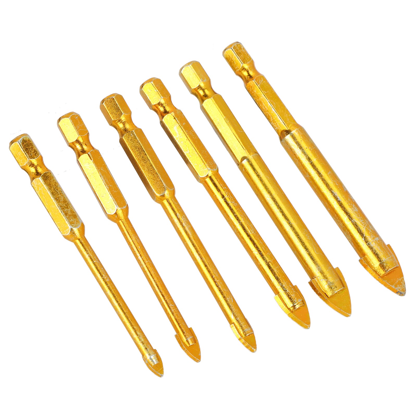Set Mit 6 Yg6 Hartmetall-steinbohrern, Goldstahl-, Glas- Und Betonbohrern, 1/4-zoll-sechskantschaft, Präzises Bohren In Wänden.