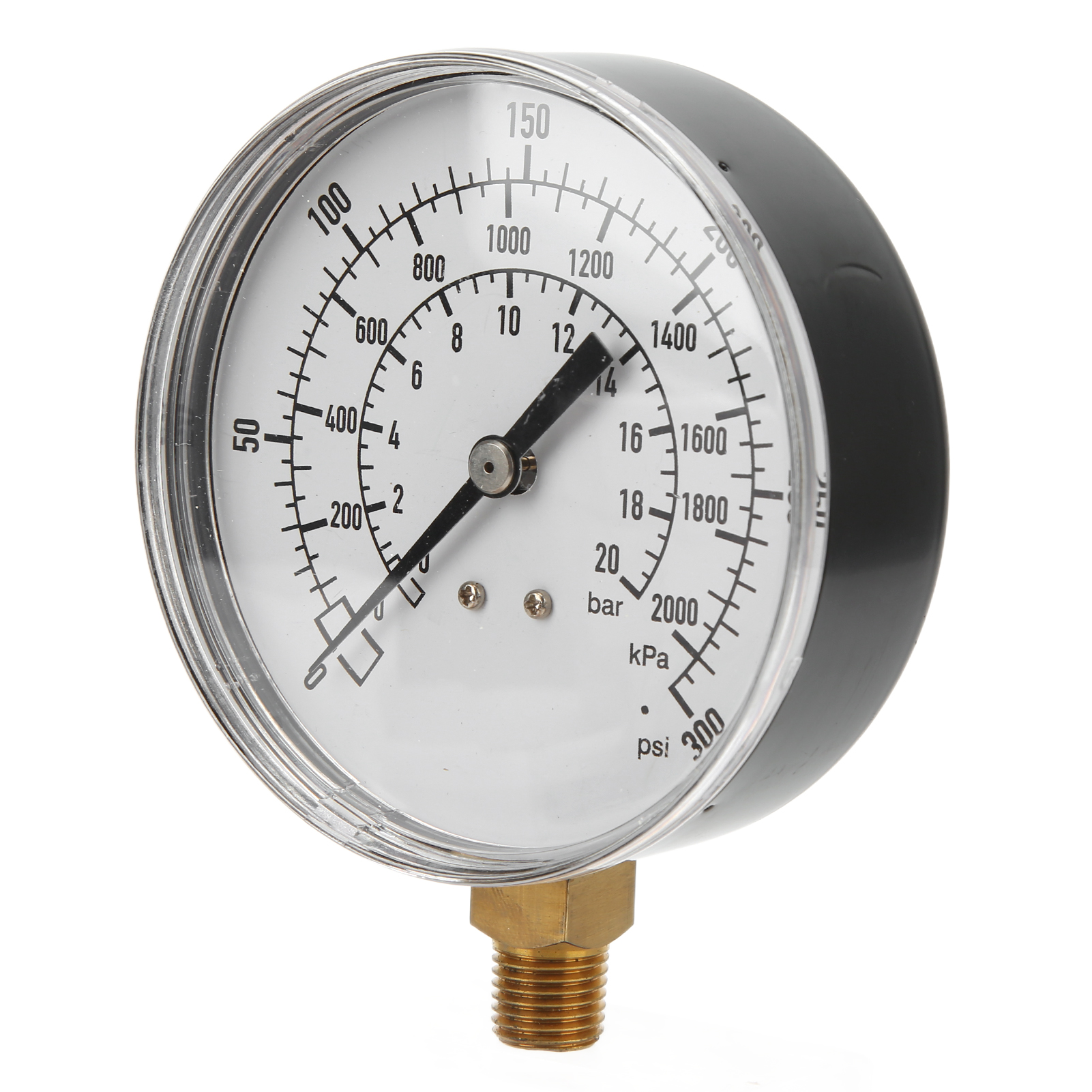 90-mm-radialmanometer, 1/4 Npt, Öldruck 0–300 Psi / 0–2000 Kpa / 0–20 Bar, Industriemanometer
