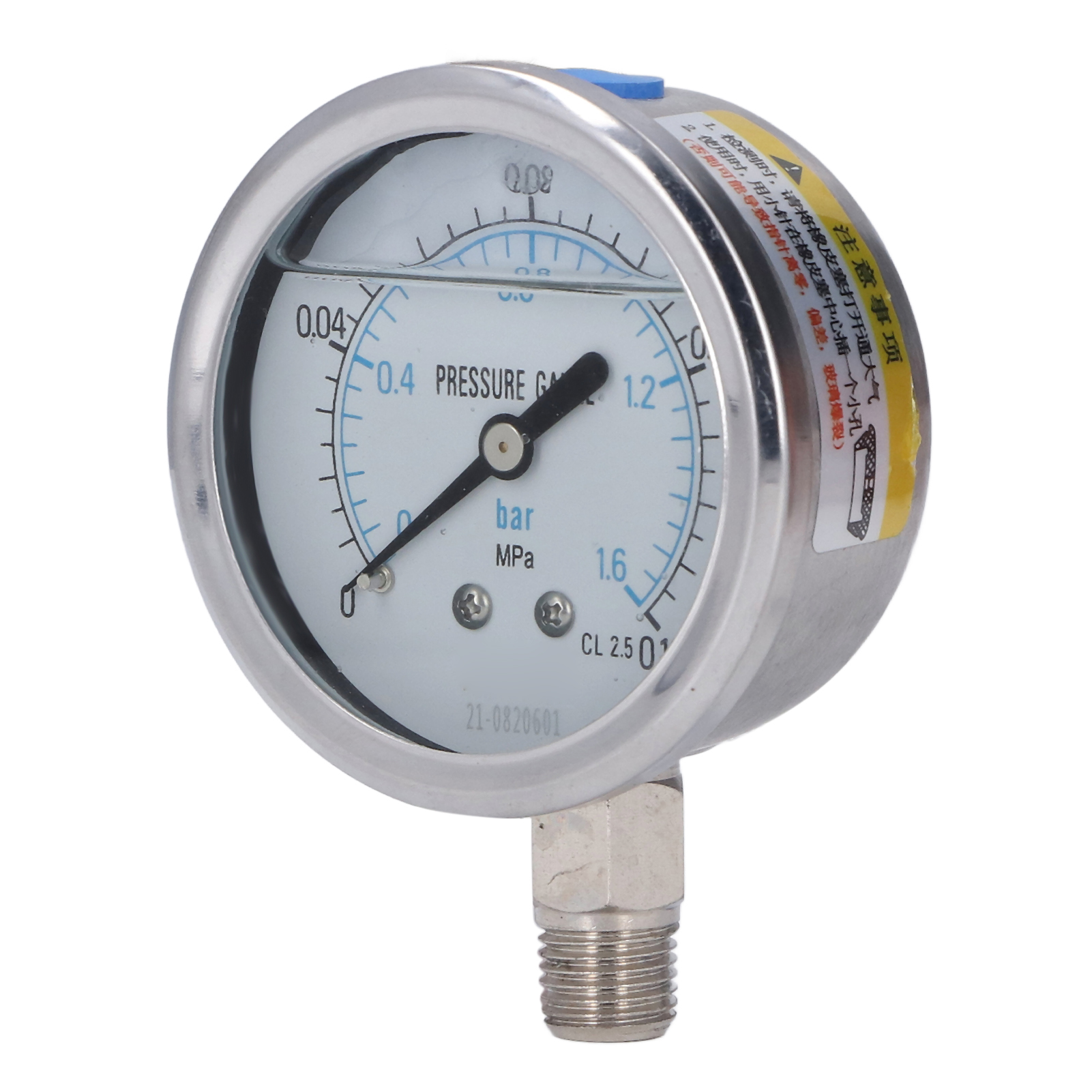 Industrielles Und Haushalts-vakuummeter, Radial, Stoßfest, Edelstahl, 1/4 Npt-gewinde, Skala 00,16 Mpa, Vibrationsbeständig.
