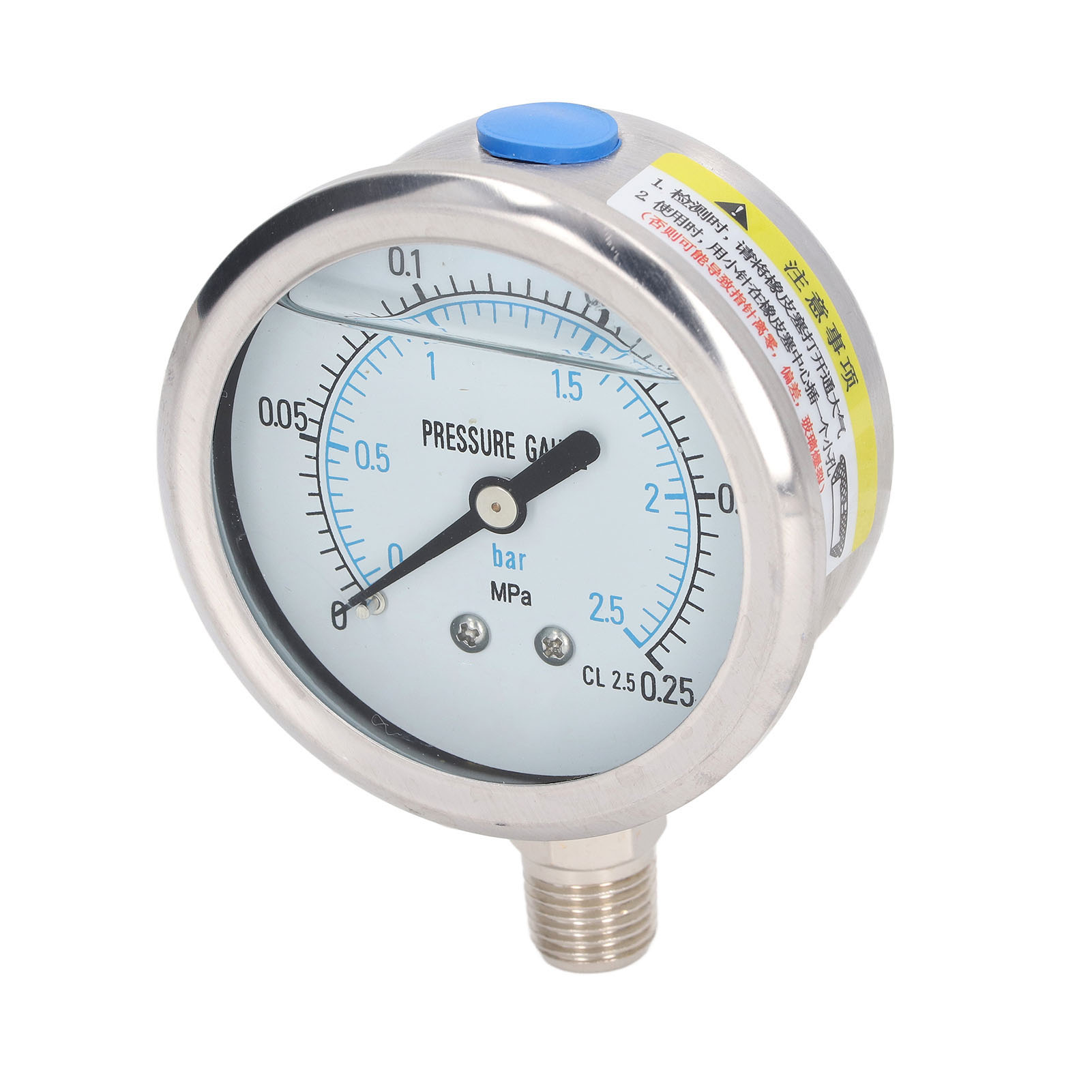 Radialvakuummeter, Stoßfestes Edelstahlgehäuse, 1/4-npt-anschluss, Messbereich 0–0,25 Mpa, Für Industrielle Und Private Anwendungen