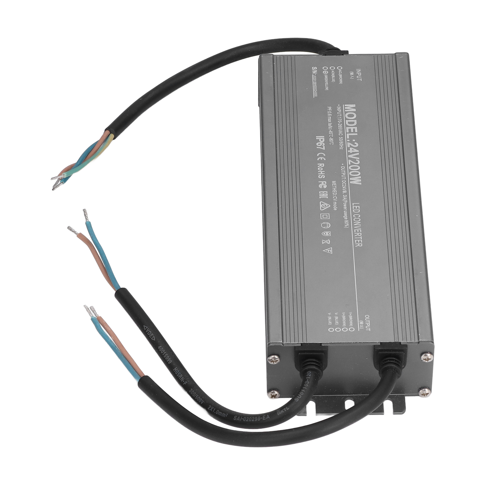 Ip67 Wasserdichtes Netzteil, 200w 24v 8,3a Led-transformator-treiber, 170-265v Ac Für Außenleuchten Und Strahler