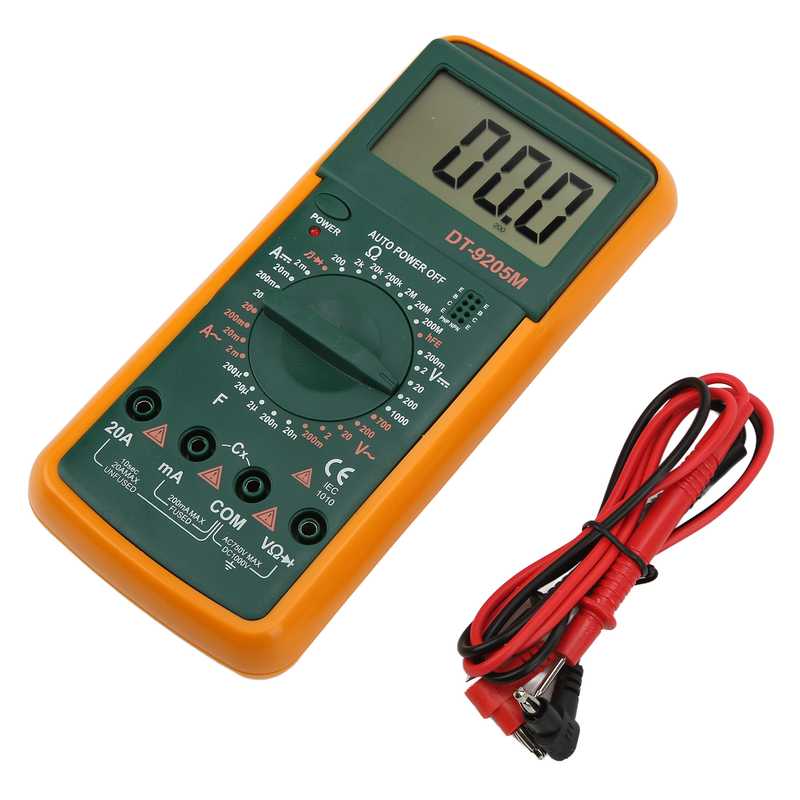 Dt-9205m Digitalmultimeter Mit Großem Lcd-display, Tragbares Voltmeter, Amperemeter Und Ohmmeter Für Elektrische Prüfungen