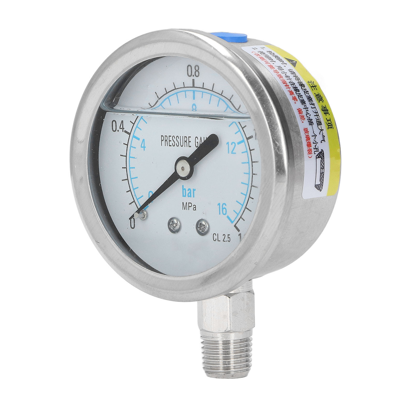 Vakuummanometer Aus Edelstahl, Metallgehäuse, 1/4 Npt-bodenanschluss, 0-1,6 Mpa, Industrielles Druckmessgerät.