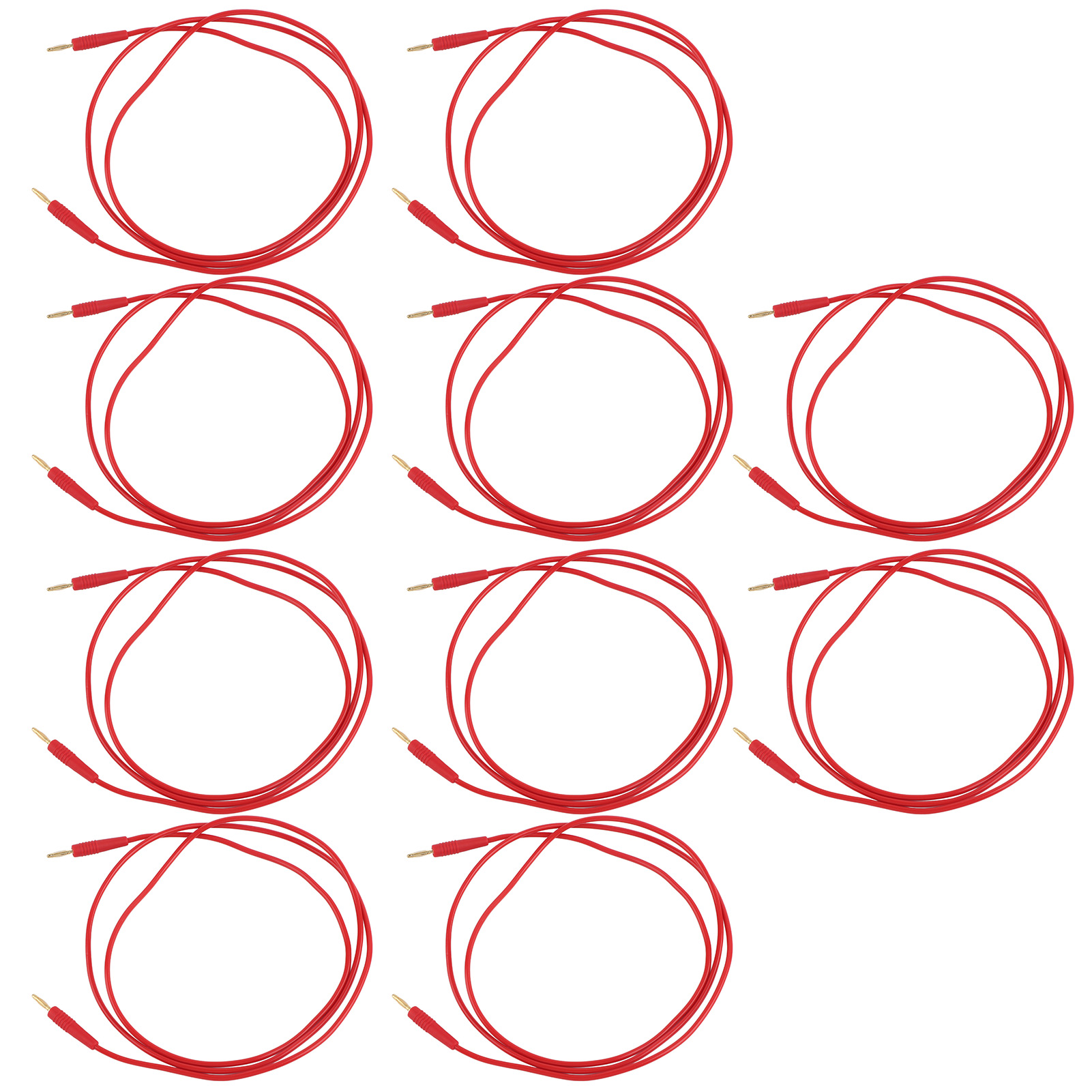 Packung Mit 10 Verlöteten Bananenstecker-messleitungen (stecker-stecker), 0,44 Mm² Rotes Kabel, Für Den Privaten Und Industriellen Gebrauch