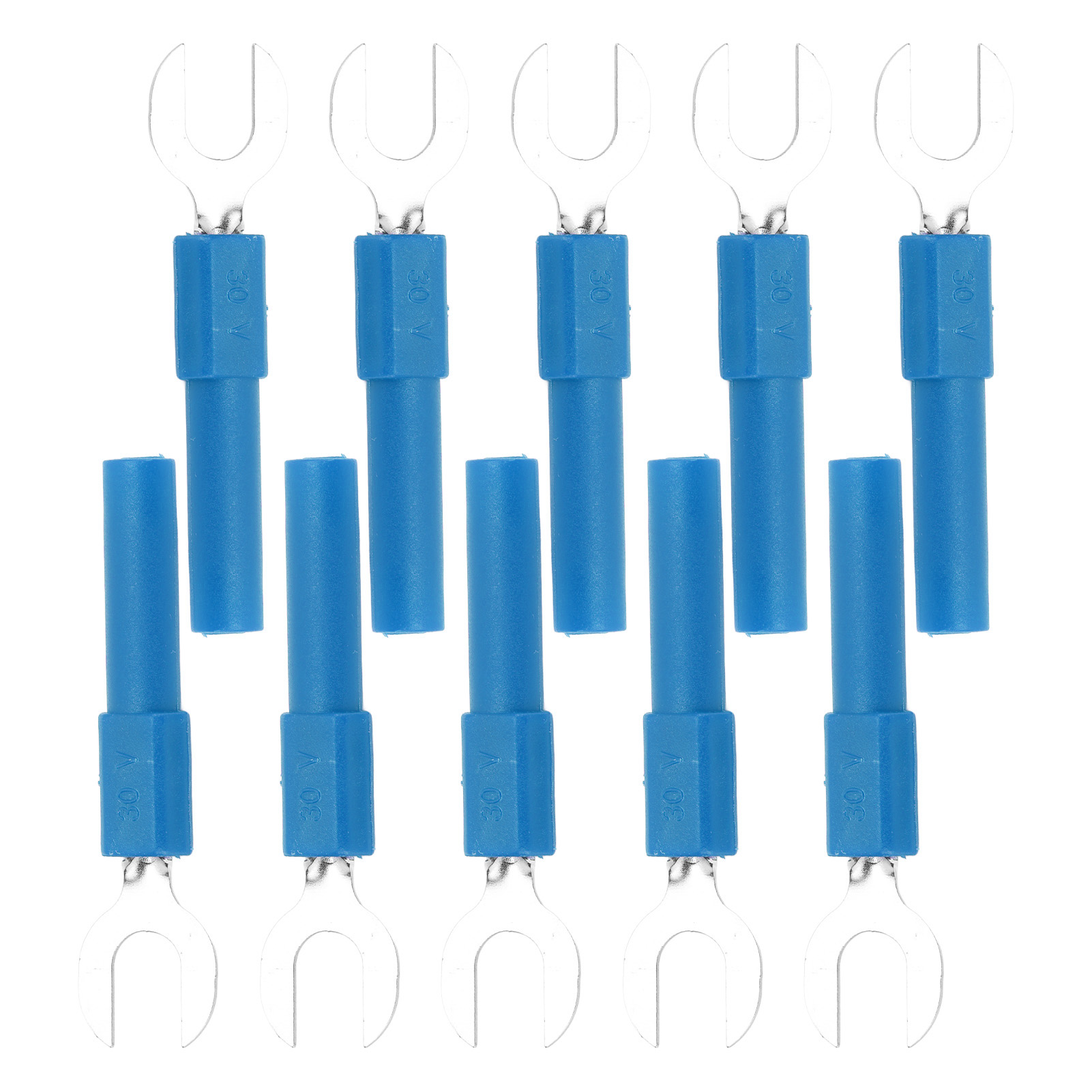 Elektrische Y-gabelverbinder Aus Messing, 10er-packung, Durchmesser 6 Mm, Loch 4 Mm, Bananenstecker 30 V Ac - 60 V Dc, 10 A, Blau.