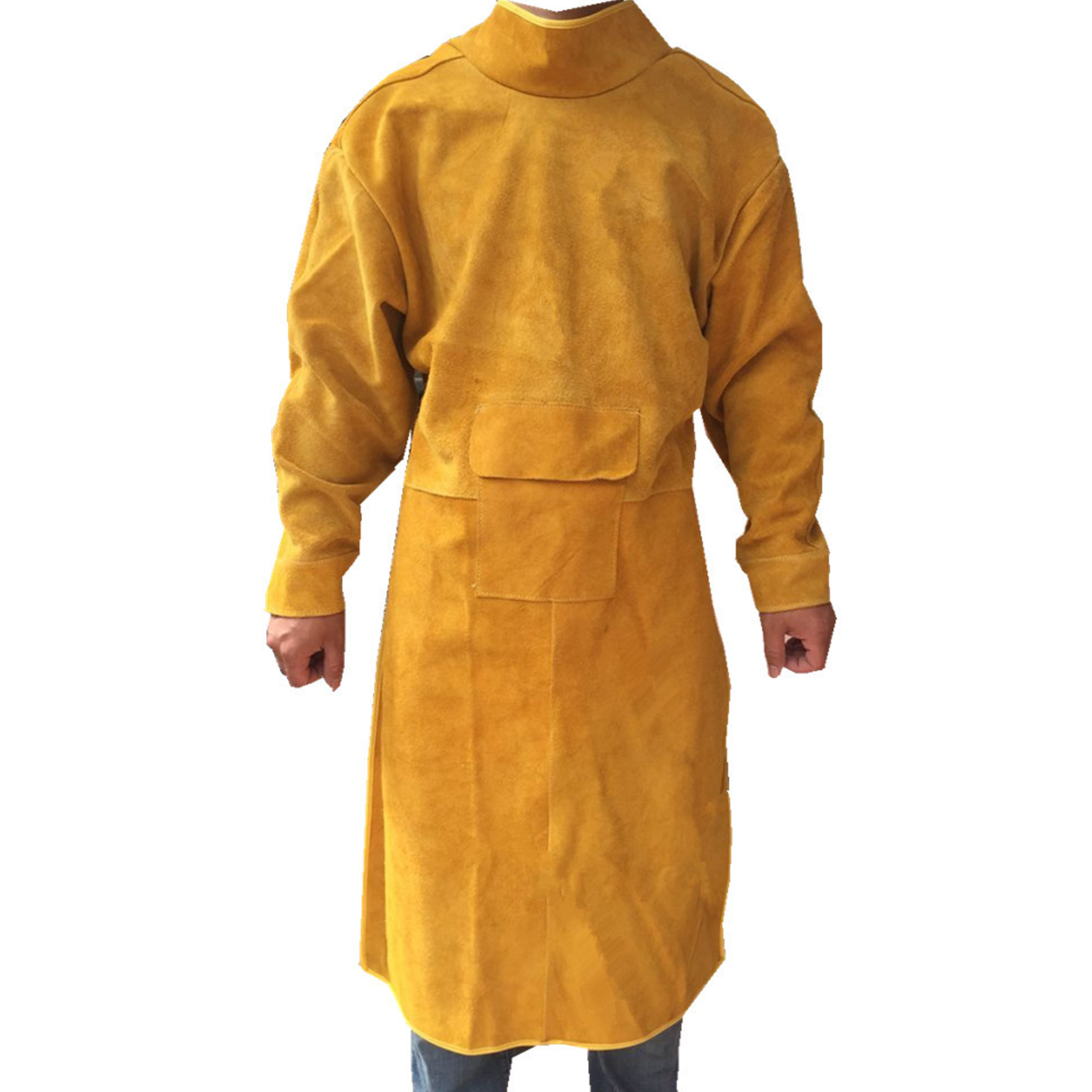 Schweißerschürze Aus Leder Mit Hohem Kragen, Langen Ärmeln, Flammhemmende Schutzkleidung, 92 Cm