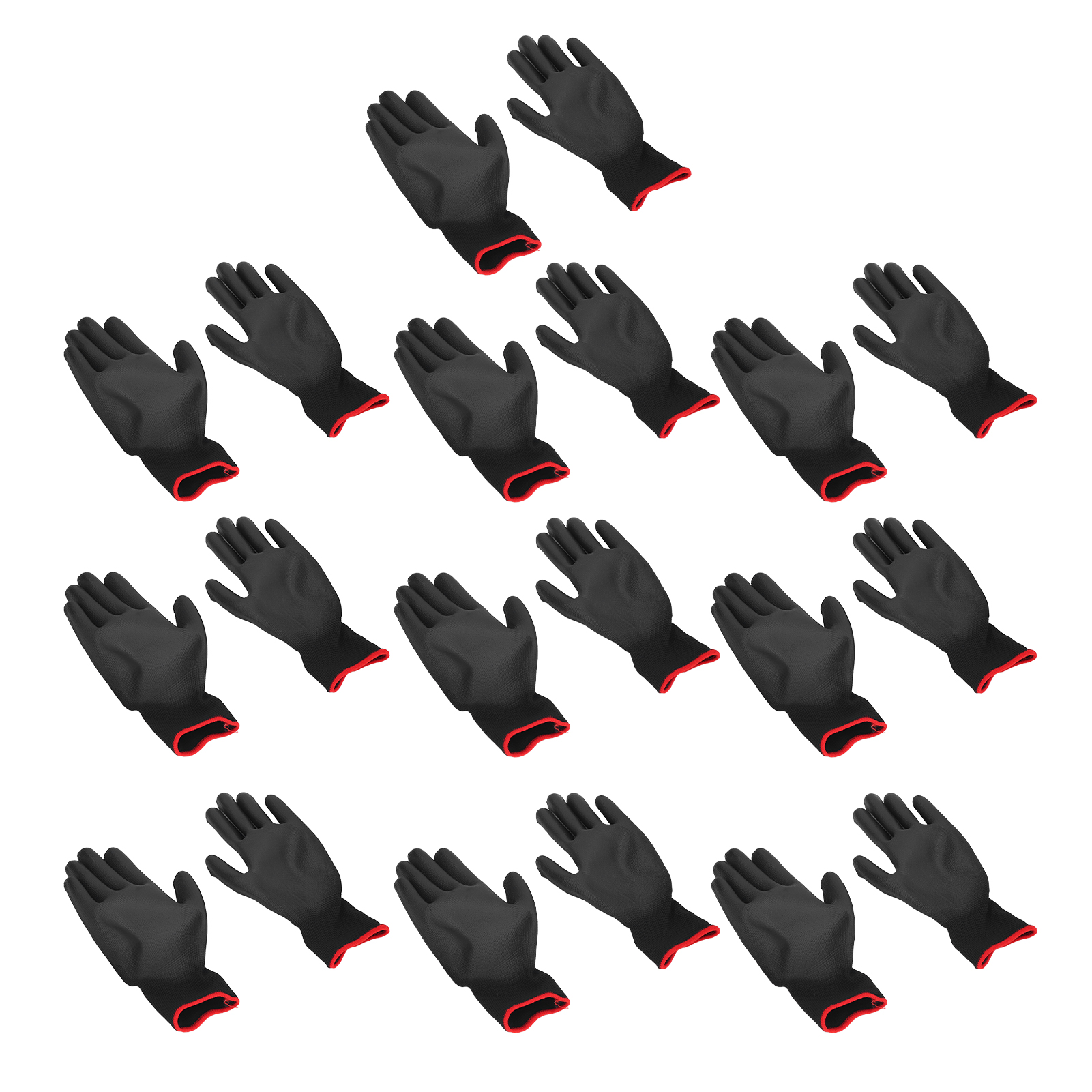 Schwarze Antistatische Pu-arbeitshandschuhe Mit Rotem Rand, 10 Paar Pro Packung, Beschichtetes Nylon, Größe S, Strapazierfähig Und Griffig, Universell Einsetzbar.