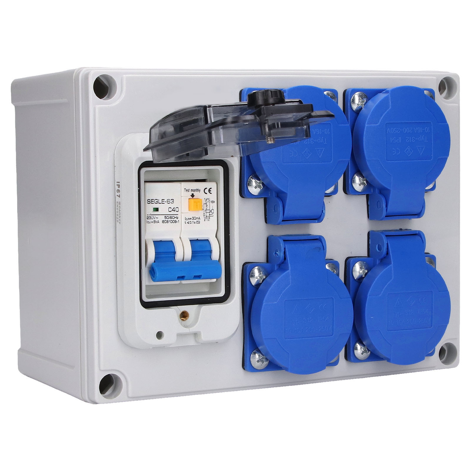 Deutsche Doppelwandsteckdose 200-250v Mit Differenzialschalter 230v 40a 1p+n, Unterputzdose, 2p+e-steckdose, Din-norm, Für Wohnmobil Und Werkstatt.