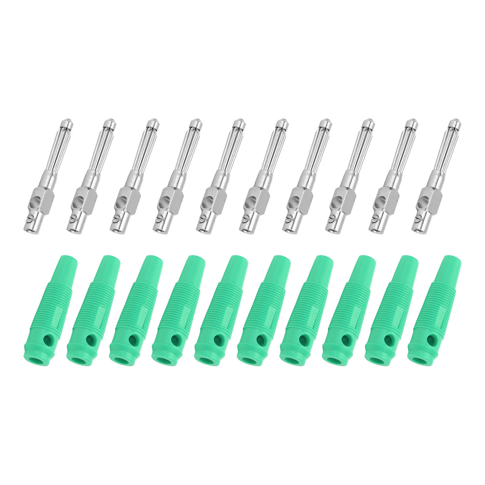 10 X 4 Mm X 7-polige Bananenstecker, Kupfer, 1000 V 32 A, Stapelbar, Mit Flexibler Hülse Und Schraubverriegelung, Grün