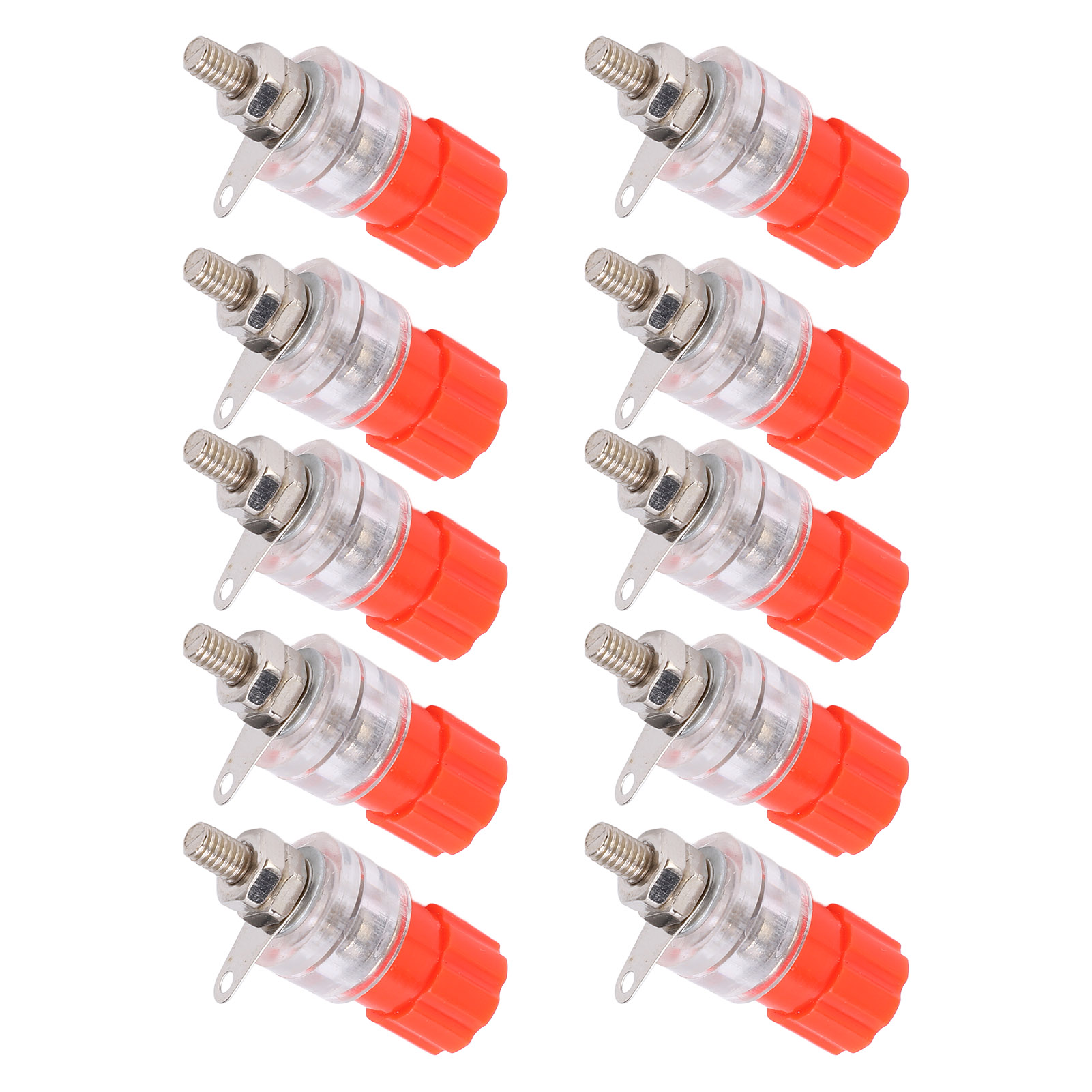 Packung Mit 10 Bananensteckern, 4 Mm/0,2 Zoll, Kupfer-schraubkappen, Transparent, Zink, Lautsprecheranschluss, 30 V Ac – 60 V Dc, Rot