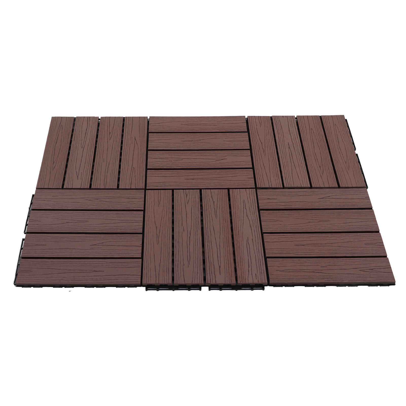 16 Einzelne, Rutschfeste Holzplanken, Mittlere Maserung, Gebügelte Oberfläche, Wasserfeste, Ineinandergreifende Bodenfliesen Für Terrasse, Innen- Und Außenbereich, 16 Stück
