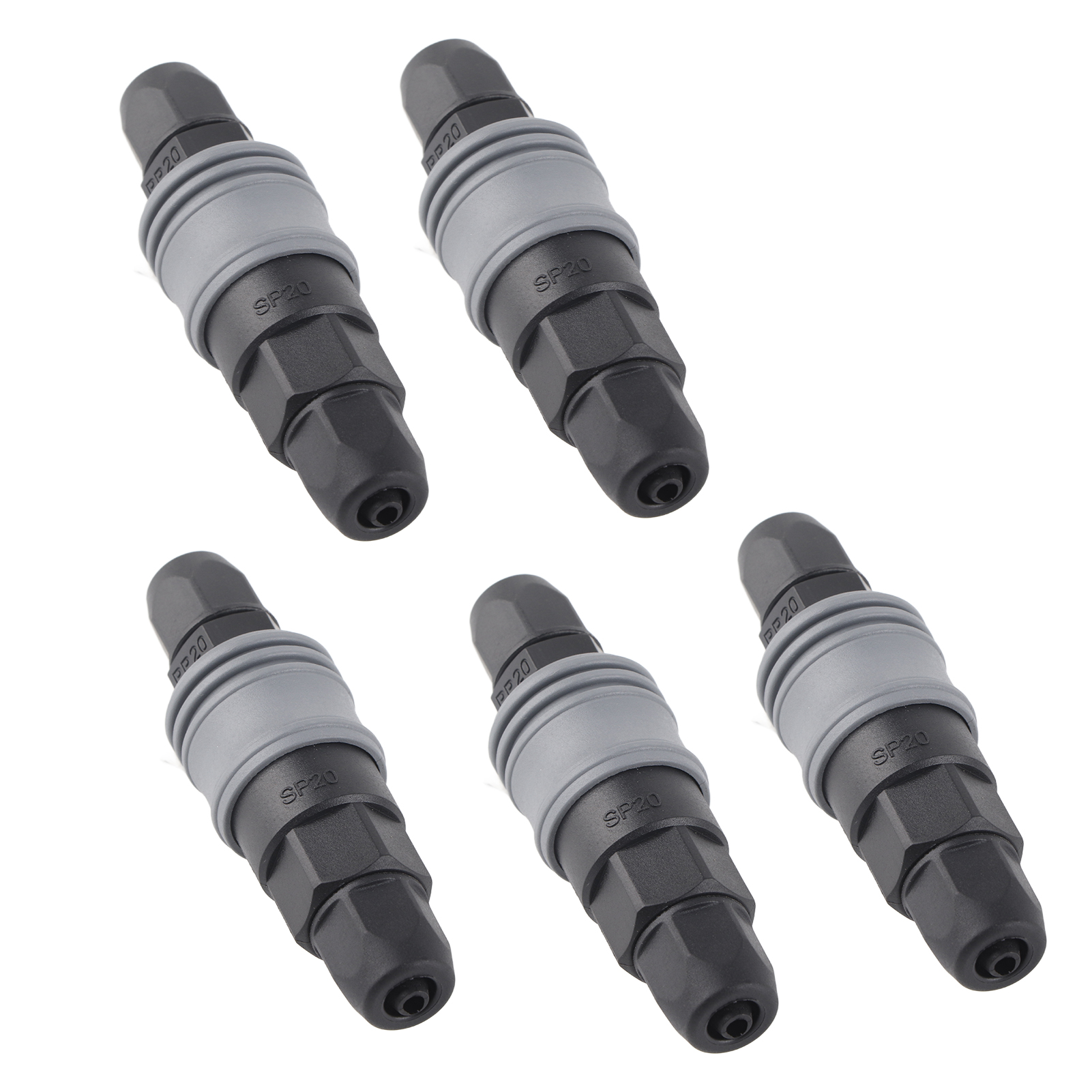 Satz Mit 5 Pneumatischen Schnellkupplungen Typ C, Selbstsichernde Kupplung Für Luftkompressoren, Sp+pp-20 Stecker Und Buchse, Material Pp Und Stahl, Zuverlässige Verbindung.