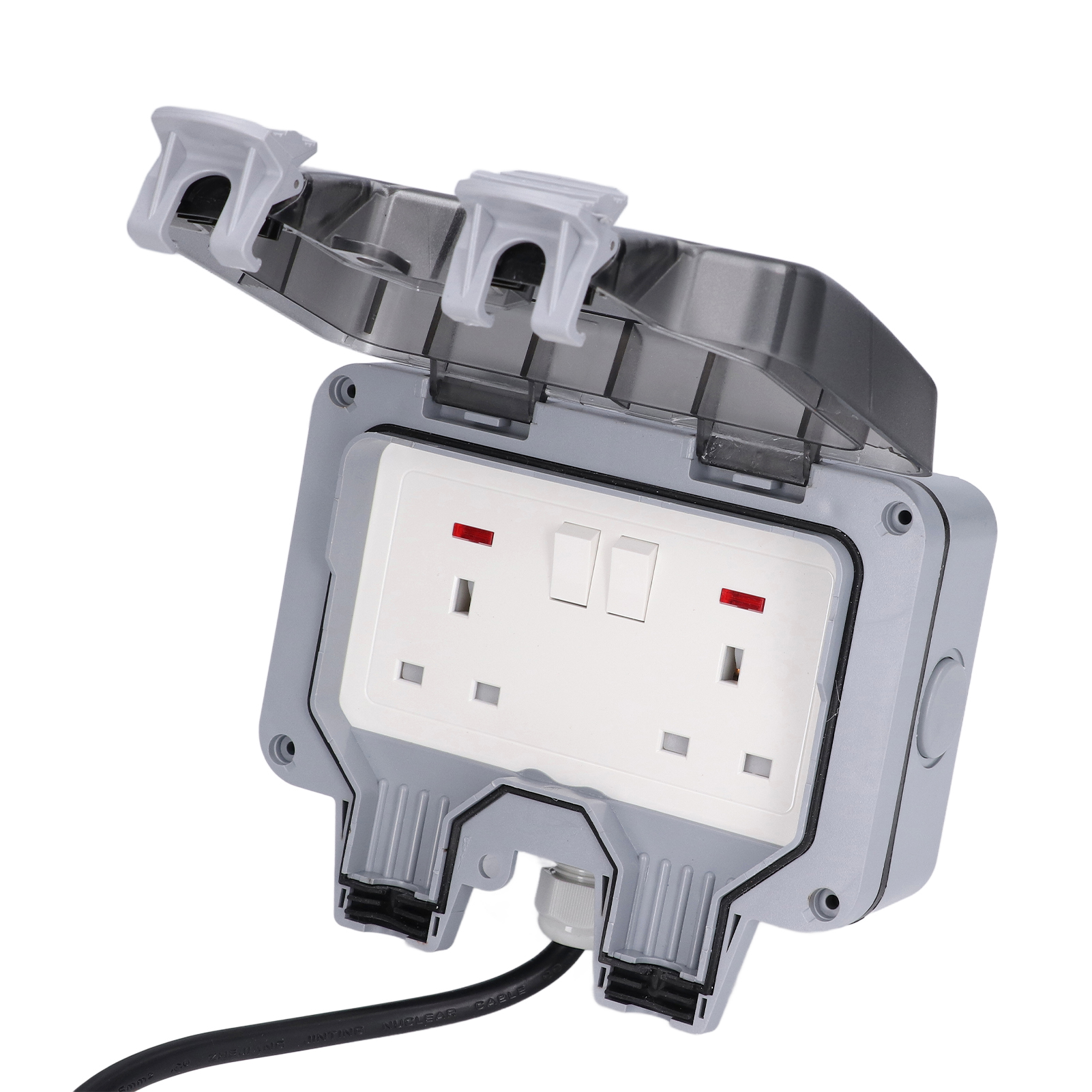 Doppelte Außensteckdose Mit Kabel, Wetterfestes Gehäuse (ip66), Britischer Standard 250 V 13 A, 2 Steckdosen, Für Den Außenbereich Geeignet