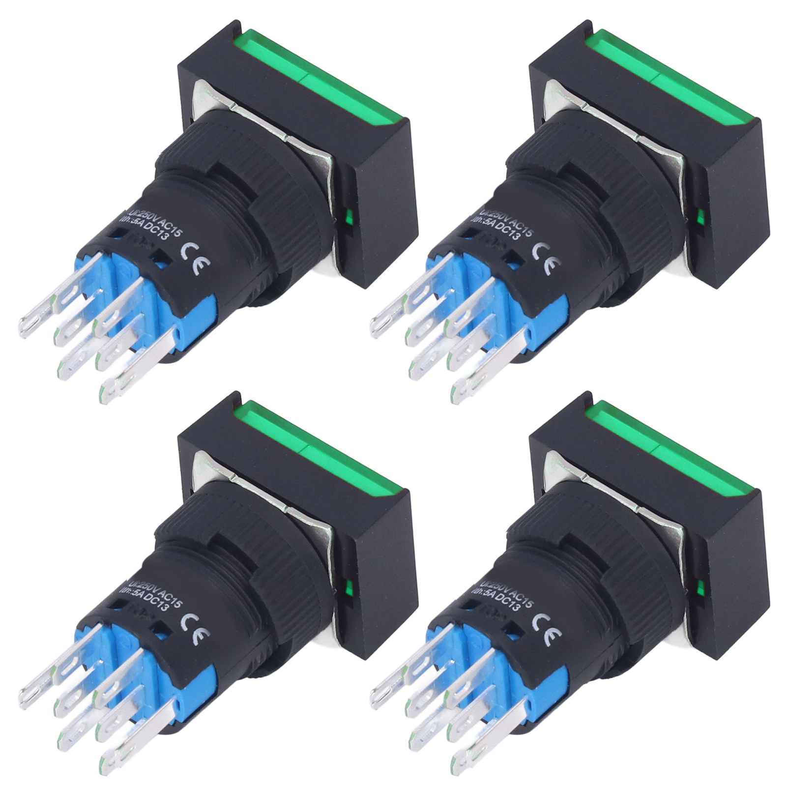 Beleuchteter Drucktaster, 16 Mm, 12 V, Grün, 25er-packung, Quadratisch, Abs Und Messing, Selbstverriegelnd, Versenkter Knopf