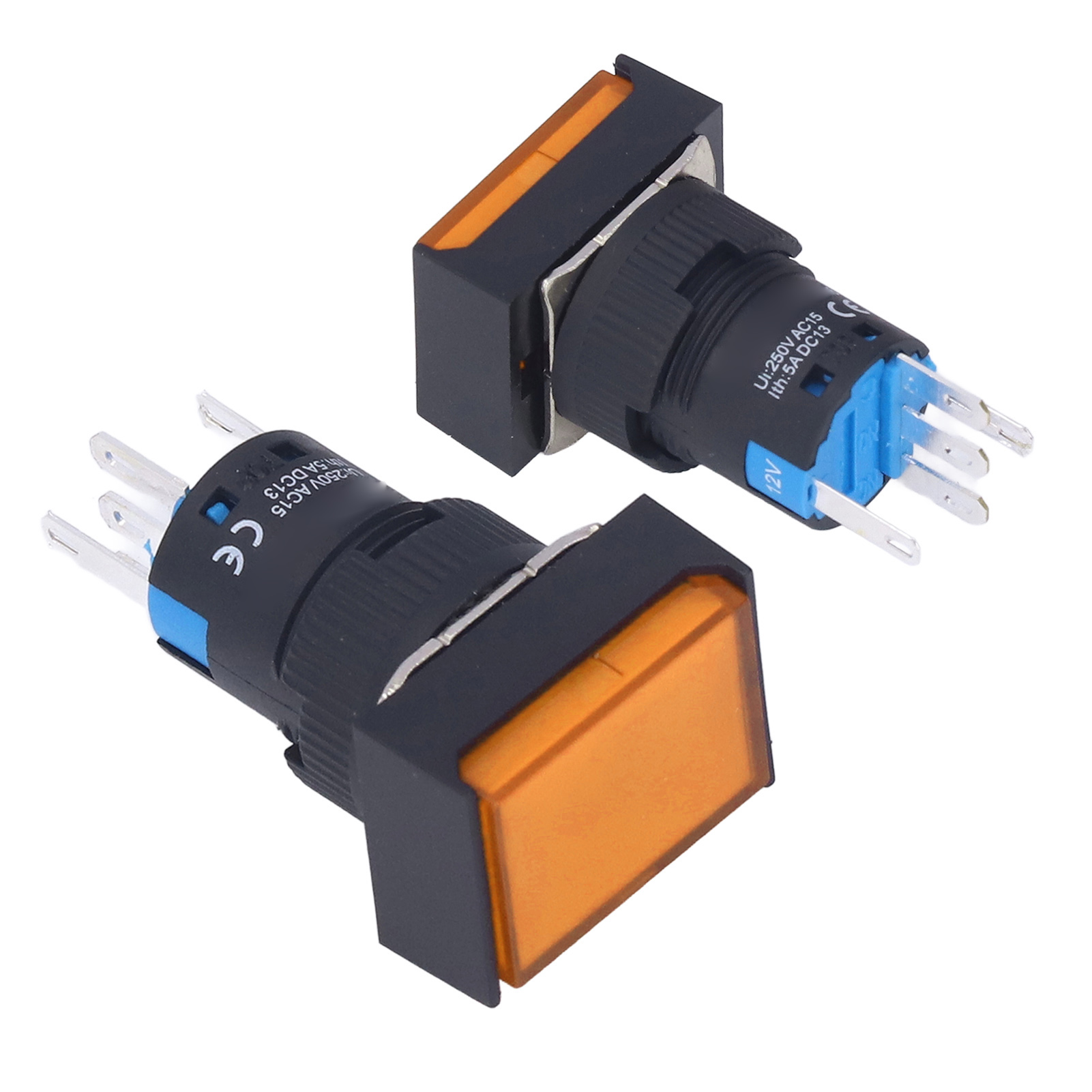Selbstverriegelnder, Beleuchteter Drucktaster, 12 V, 16 Mm Rechteckig, Gelb, 25er-packung, Momenttaster Mit Led-anzeige Bemla1611dsj