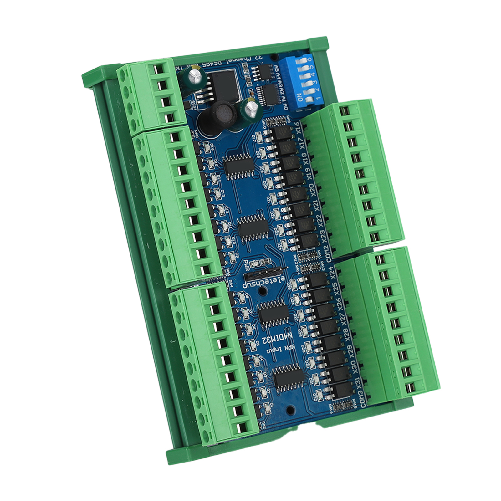 32-kanal Din-schienen-isolierter Rs485-eingangscontroller, Npn-sps-erfassungsmodul Mit Gehäuse, Low-level-industrieschalter.