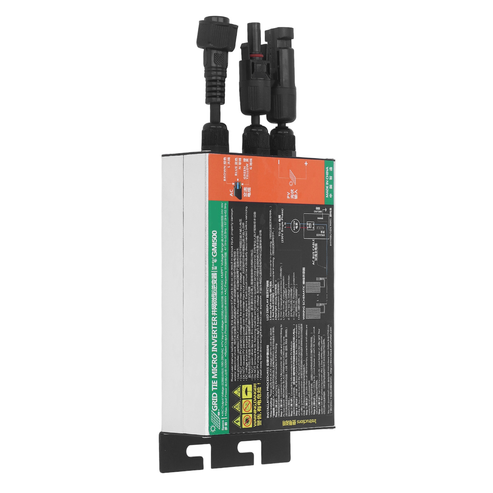 500w Solar-mikrowechselrichter, Mppt-netzanschlusswechselrichter, Reine Sinuswelle 120v Ac, Für Photovoltaikmodule, Intelligente Steuerung, Montagesatz Inklusive.