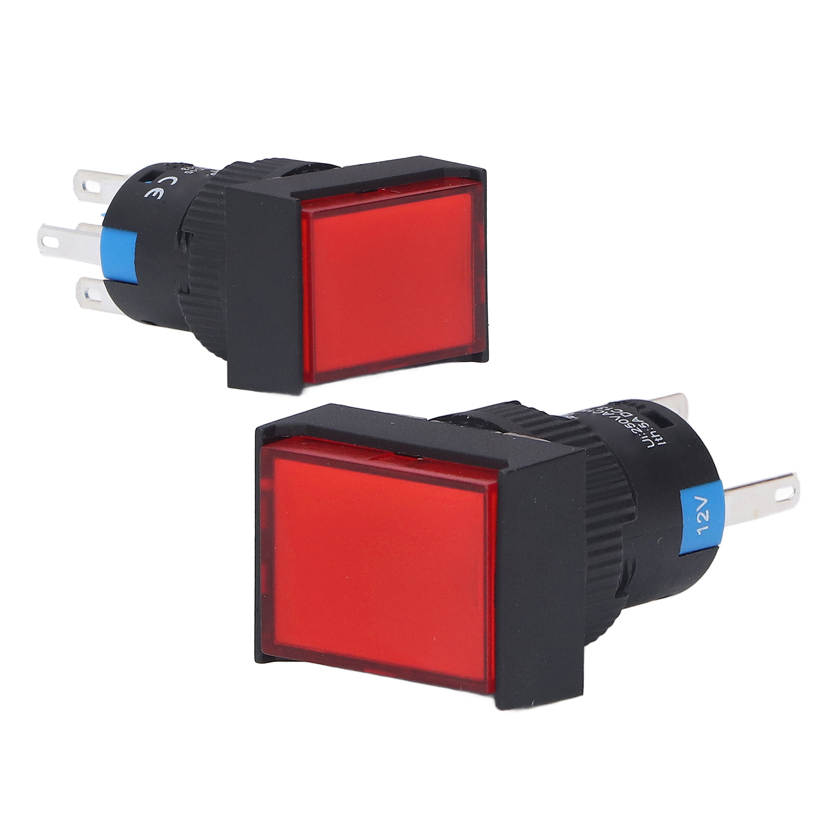 Beleuchteter Roter 12-v-drucktaster (16 Mm), Rechteckig, Selbstverriegelnd, 25er-pack, Mit Led-beleuchtung, Für Bedienfeld Bemla1611dsj