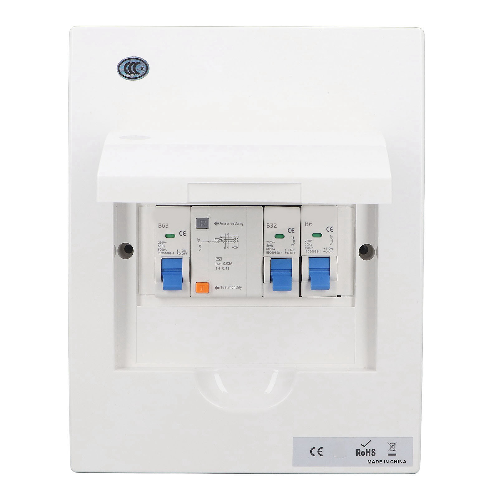 Unterputz-elektroverteilerkasten 2 Module Mcb B6a+b32a + Ddr 63a 30ma 1p+n, 2-wege Uk 230v-verteiler Für Garagenwerkstätten.