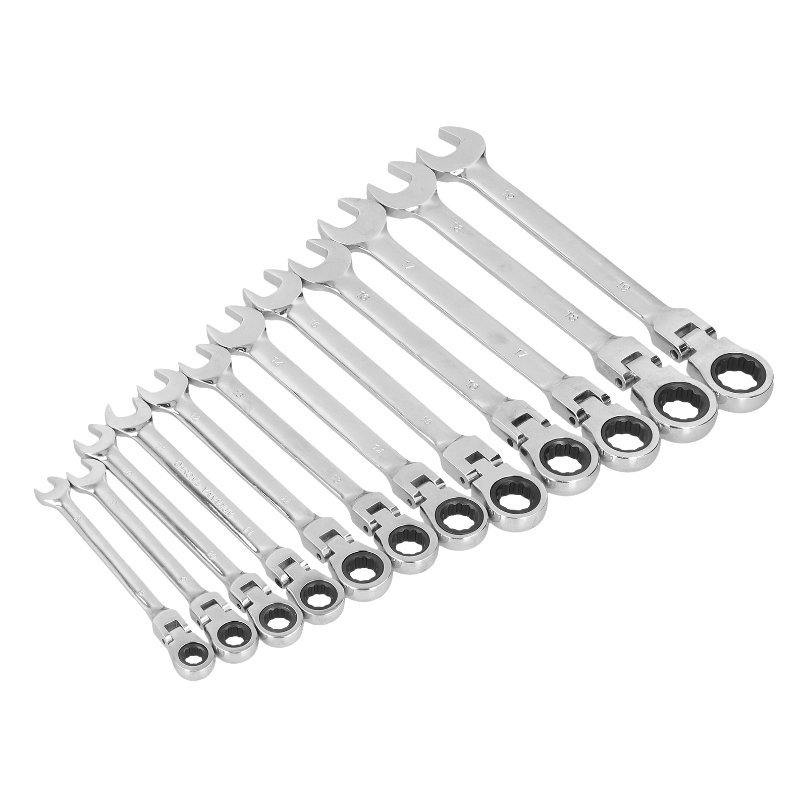 Satz Mit 12 Metrischen Flexiblen Ratschenschlüsseln 8-19 Mm, Crv-drehgriff, Premium-aufbewahrungskoffer Für Automechaniker Und Heimwerker.