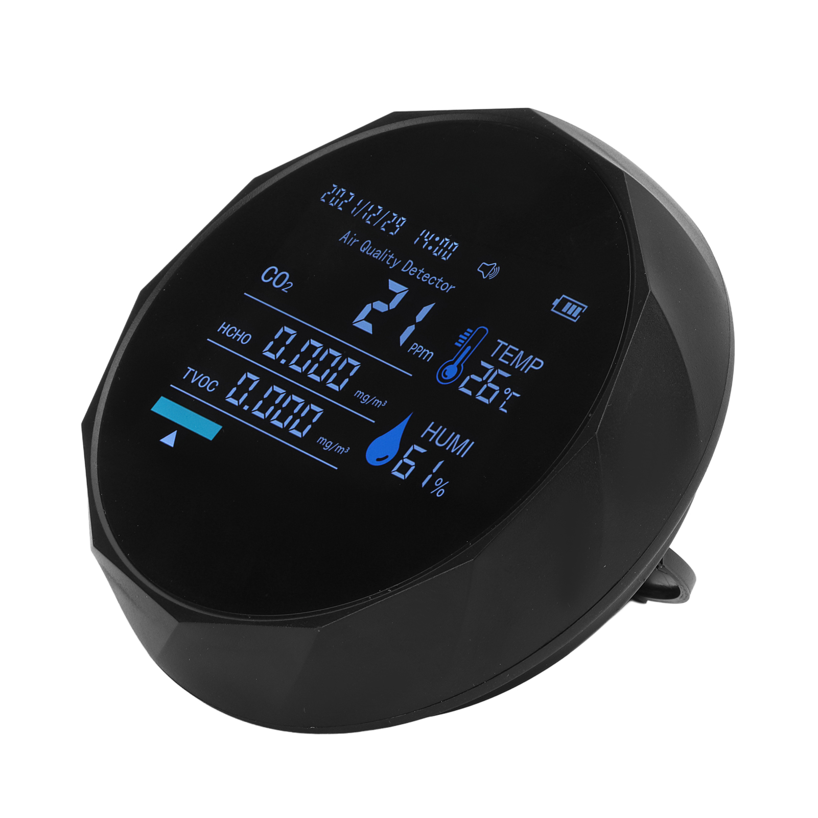 7-in-1 Co₂-monitor, Intelligenter Detektor Für Luftqualität, Temperatur, Luftfeuchtigkeit, Tvoc Und Kohlendioxid, Schwarz