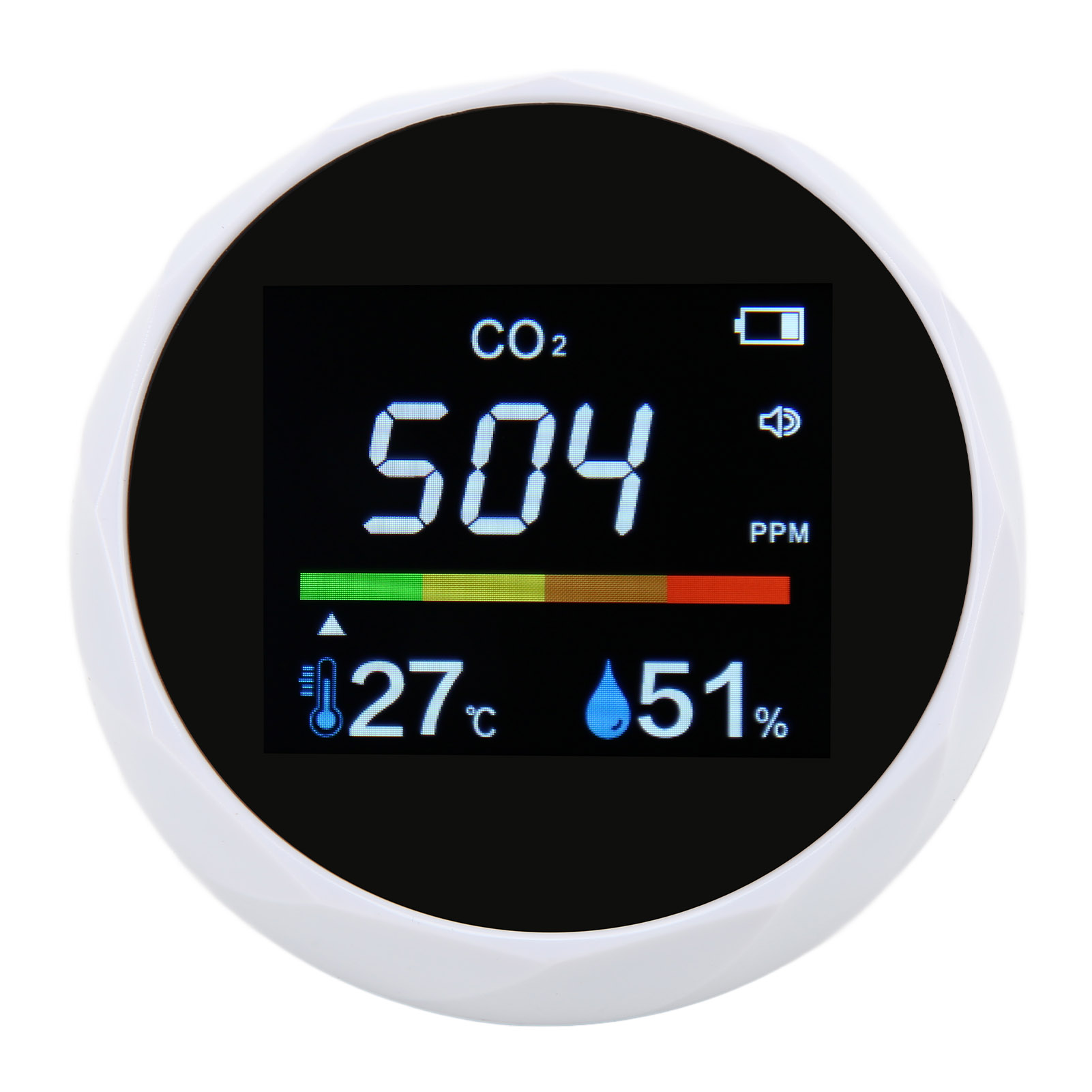 Tragbarer 3-in-1-co₂-detektor, Kohlendioxid-monitor, Temperatur- Und Feuchtigkeitssensor Zn-2co6, Weiß