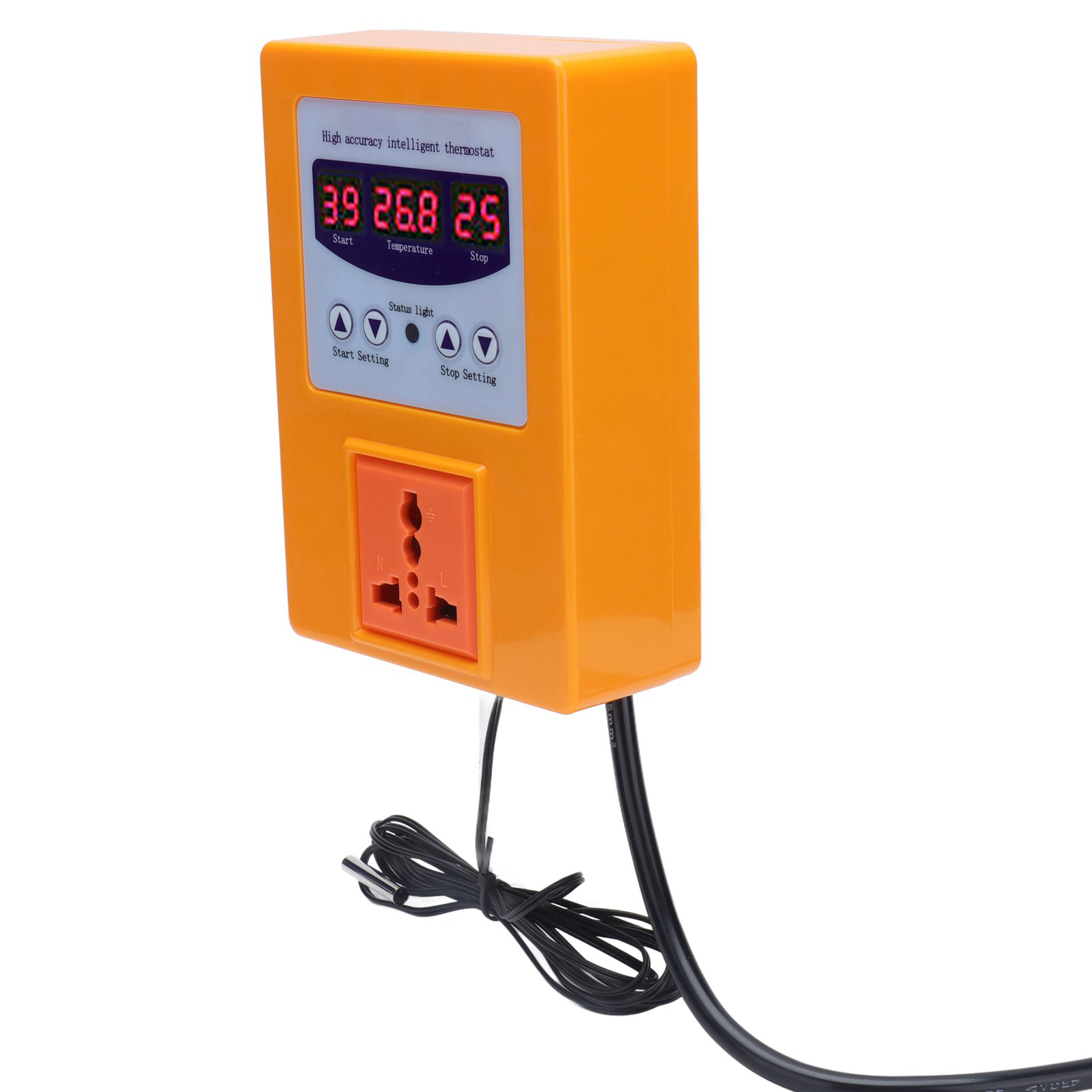 Digitales Thermostat Mit Led-anzeige, Temperaturregler Mit Sonde, Eu-stecker 110–240 V, Orangefarbener Heizungsregler